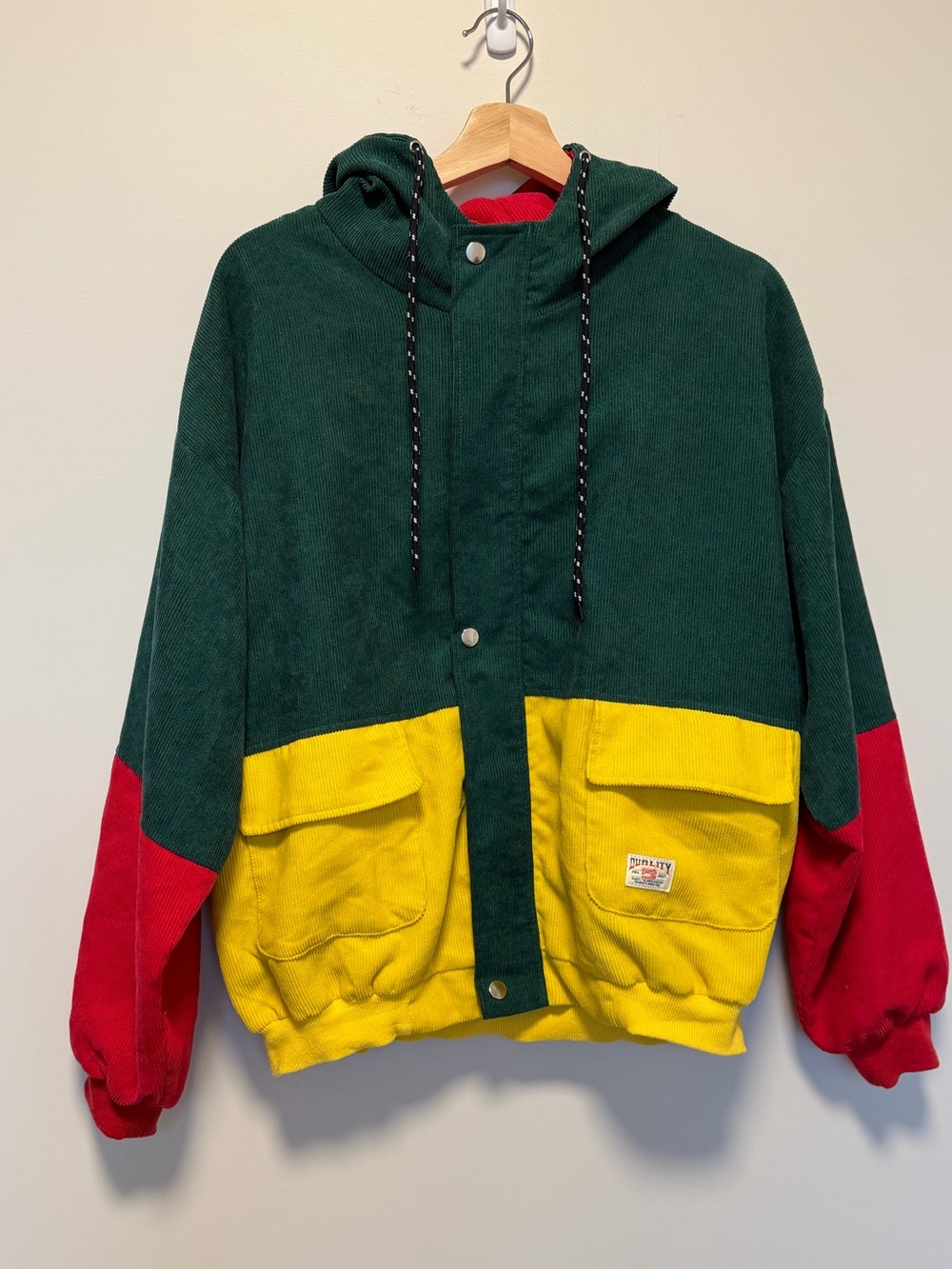 Retro Duality Men’s Colorblock Hooded Jacket in Green, Yellow & Red